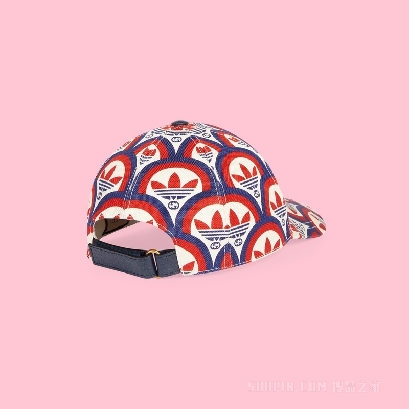 adidas x Gucci联名系列Trefoil印花棒球帽 蓝色和红色