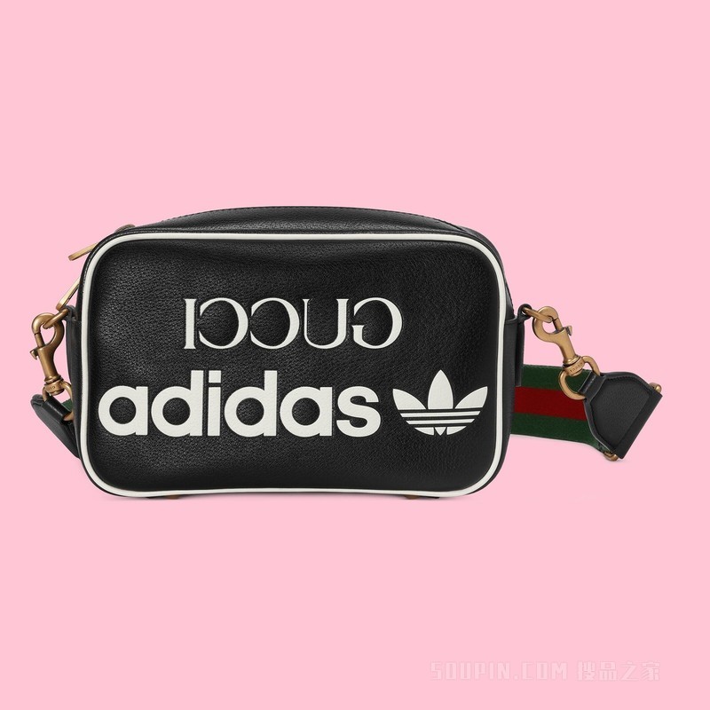 adidas x Gucci联名系列小号肩背包 黑色皮革