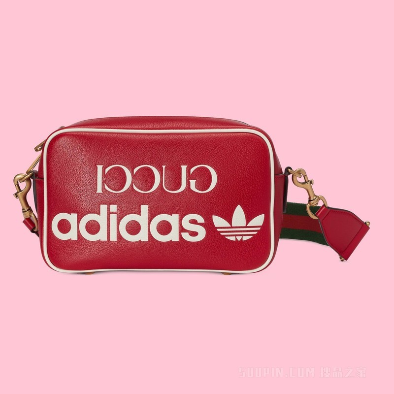 adidas x Gucci联名系列小号肩背包 红色皮革