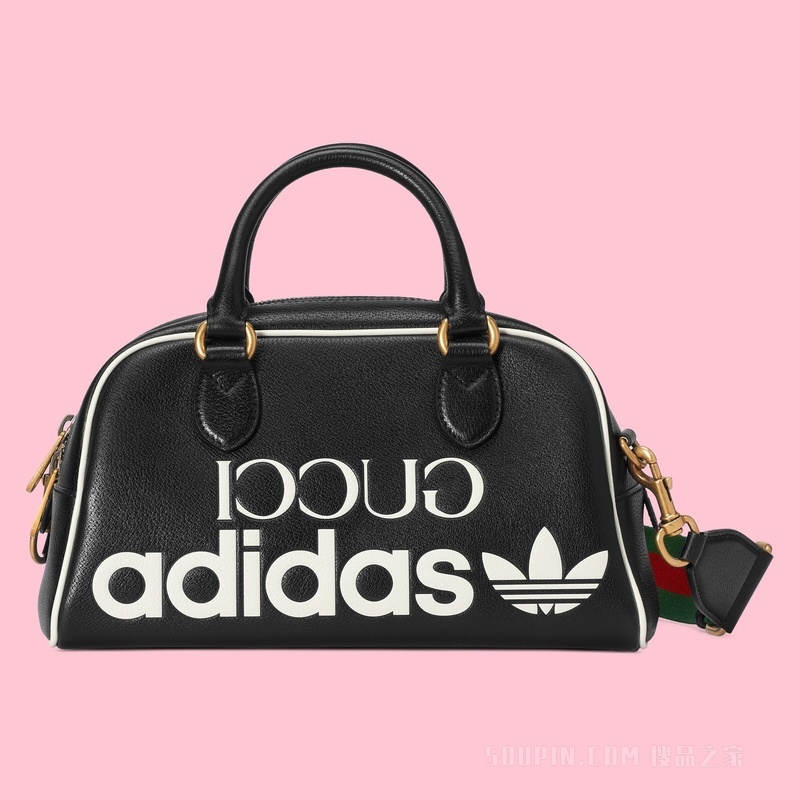 adidas x Gucci联名系列迷你旅行包 黑色皮革