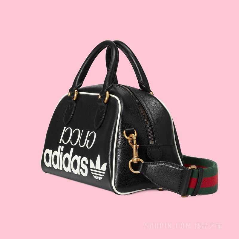 adidas x Gucci联名系列迷你旅行包 黑色皮革
