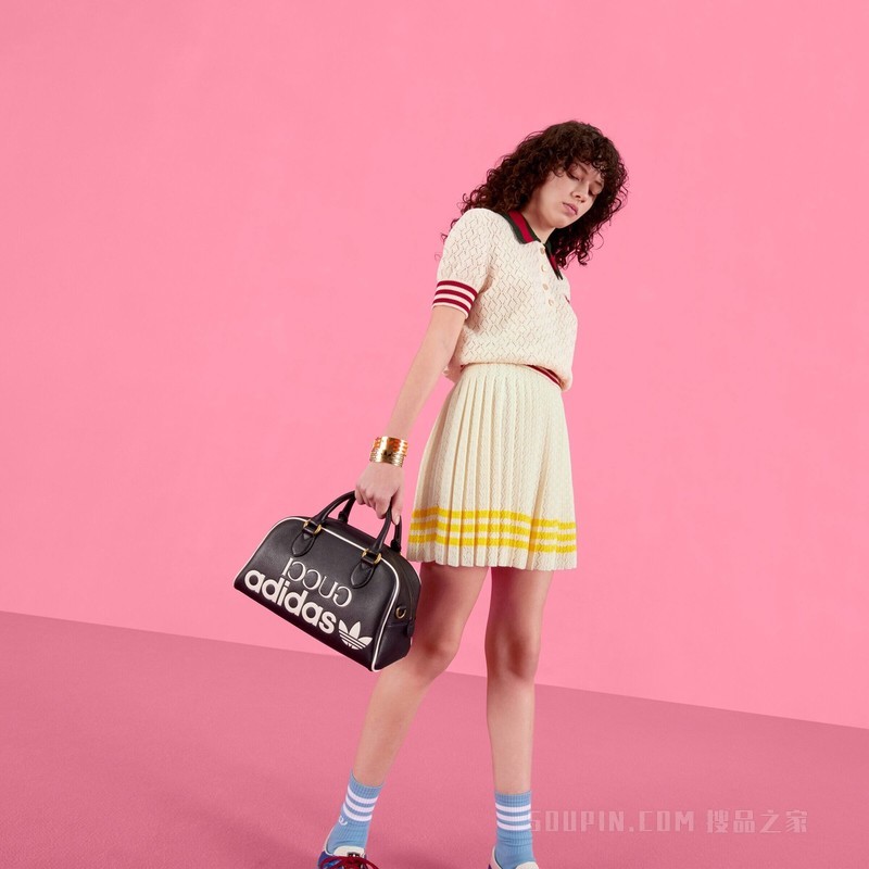 adidas x Gucci联名系列迷你旅行包 黑色皮革