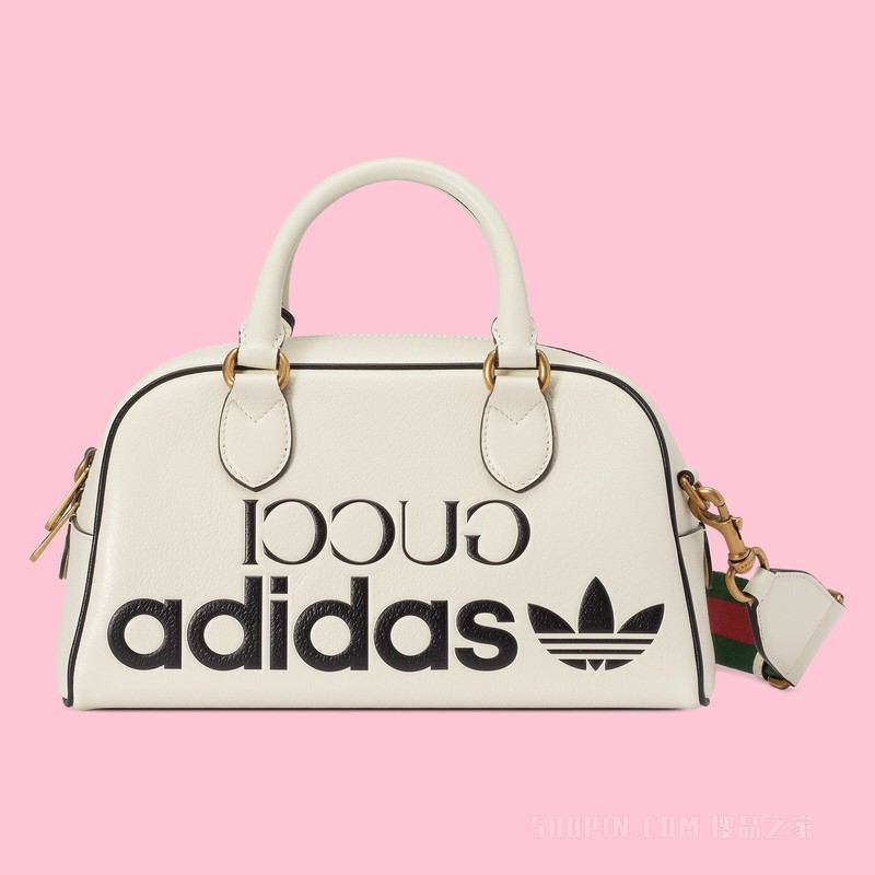 adidas x Gucci联名系列迷你旅行包 米白色皮革