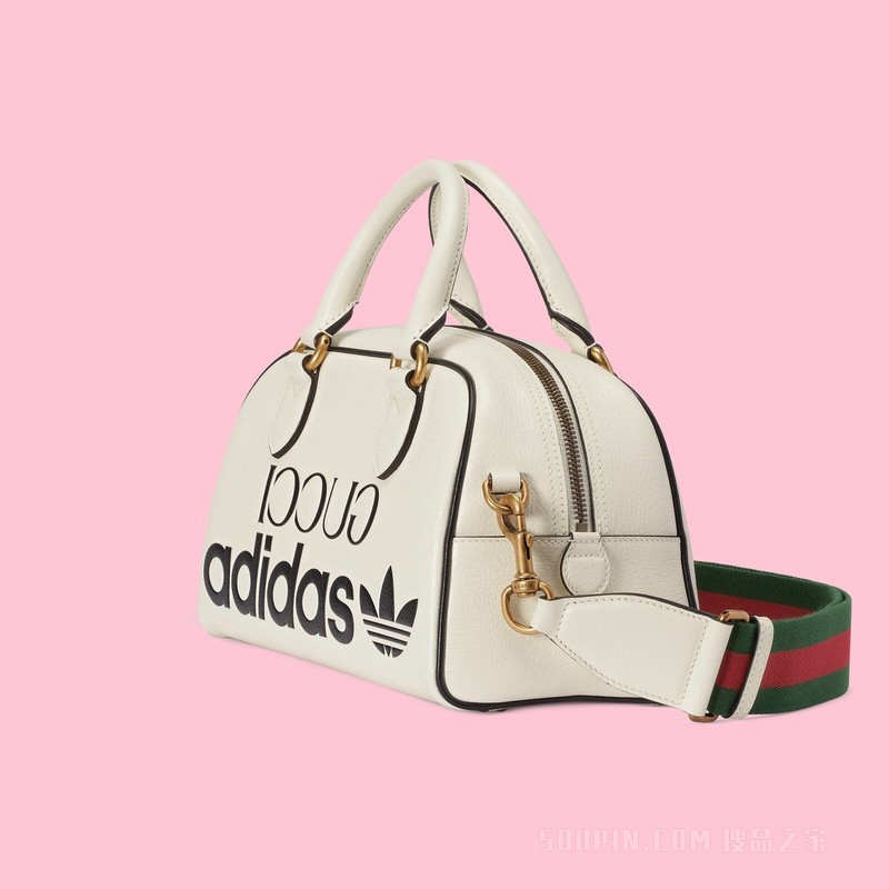 adidas x Gucci联名系列迷你旅行包 米白色皮革