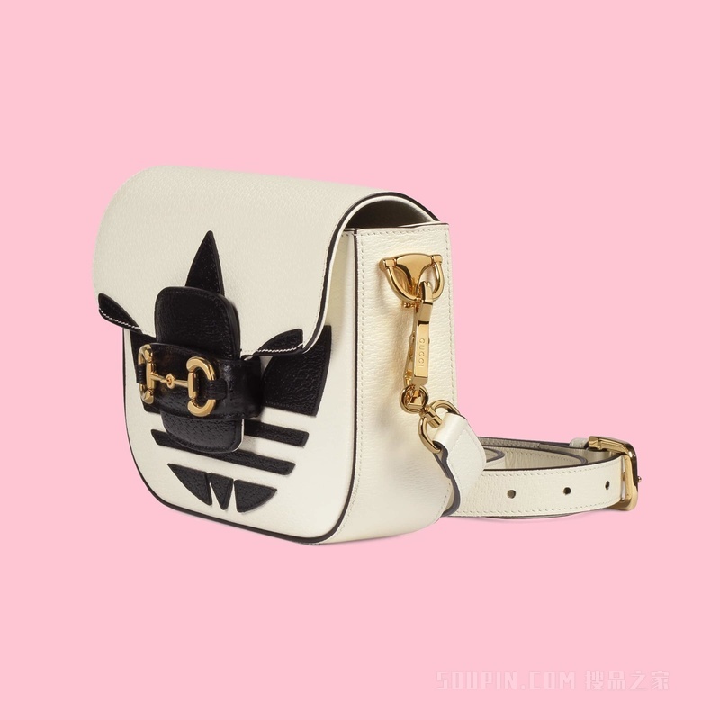 adidas x Gucci Horsebit 1955系列迷你手袋 白色和黑色皮革