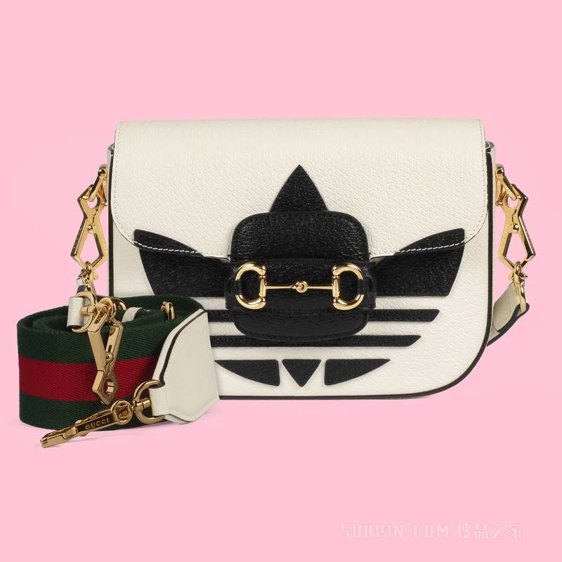 adidas x Gucci Horsebit 1955系列迷你手袋 白色和黑色皮革