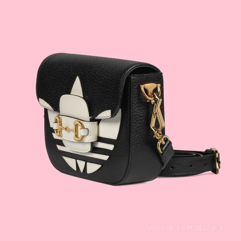 adidas x Gucci Horsebit 1955系列迷你手袋 黑色和白色皮革