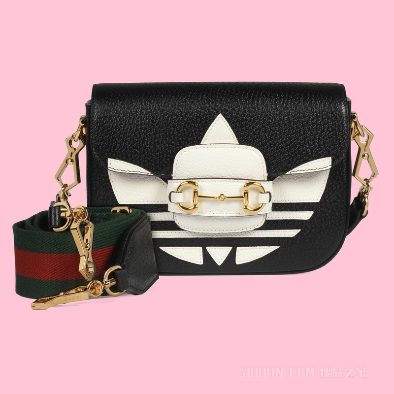 adidas x Gucci Horsebit 1955系列迷你手袋 黑色和白色皮革