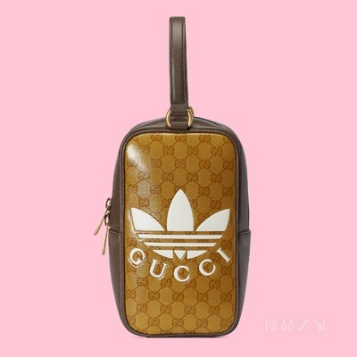 adidas x Gucci联名系列迷你手提包 米色和棕色水晶帆布