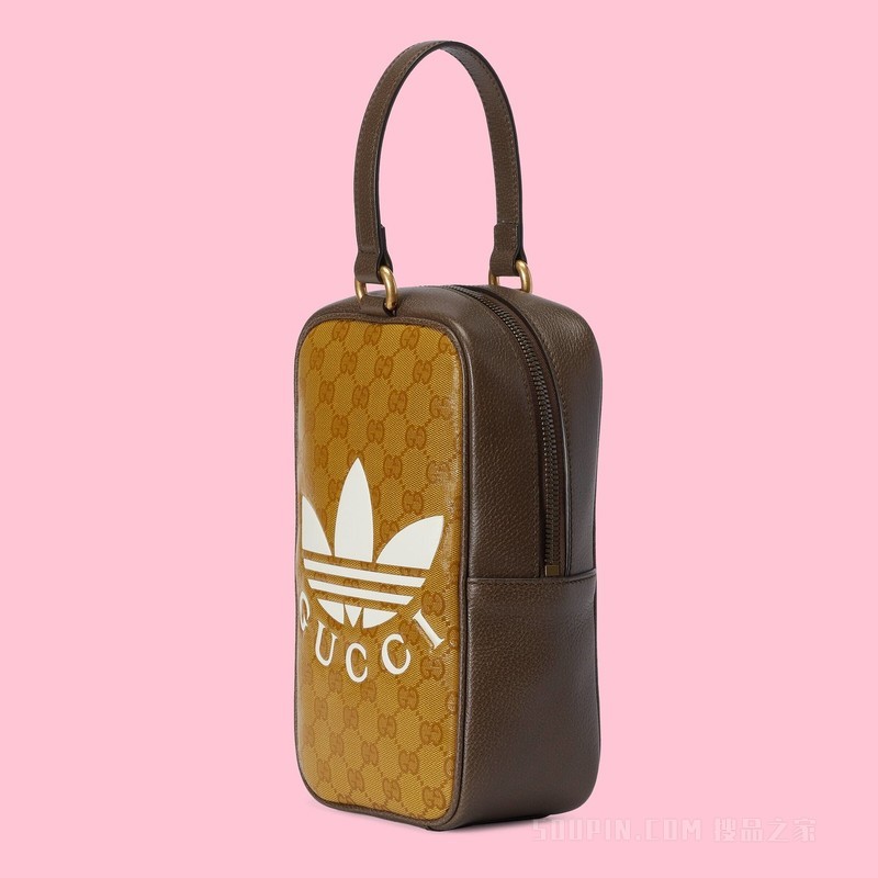 adidas x Gucci联名系列迷你手提包 米色和棕色水晶帆布