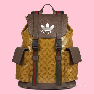 adidas x Gucci联名系列背包 米色和棕色水晶帆布