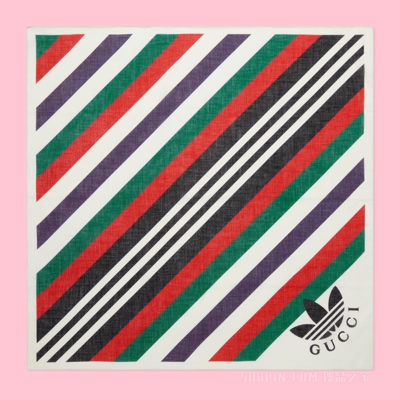 adidas x Gucci联名系列条纹印花棉质围巾 象牙白色和红色