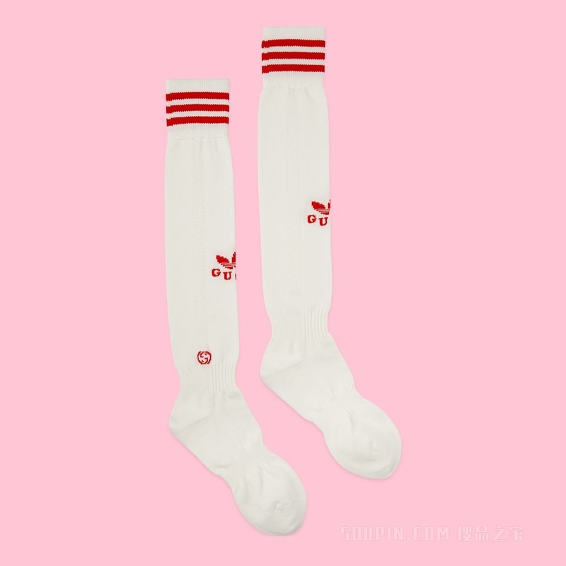 adidas x Gucci联名系列棉质长袜 白色和酒红色