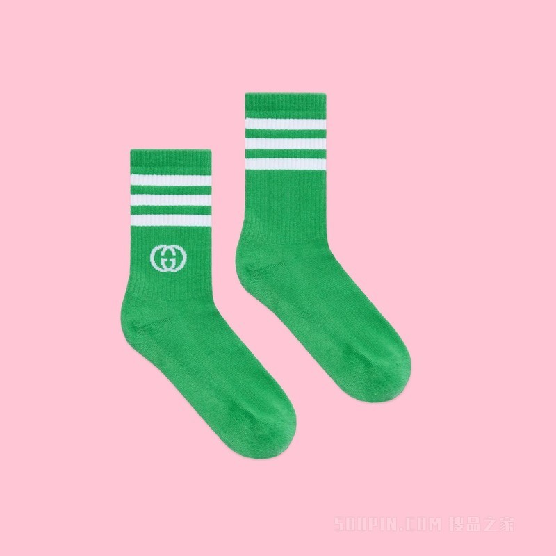 adidas x Gucci联名系列中筒袜 绿色和白色