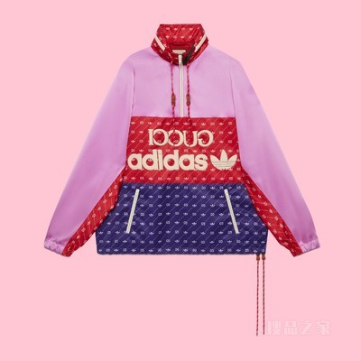 adidas x Gucci醋纤夹克 粉色、红色和深蓝色