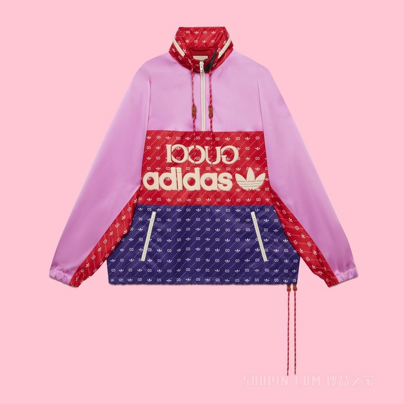 adidas x Gucci醋纤夹克 粉色、红色和深蓝色