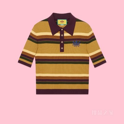 adidas x Gucci联名系列条纹Polo衫 黄色和棕色