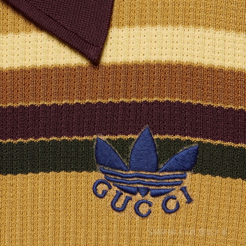 adidas x Gucci联名系列条纹Polo衫 黄色和棕色