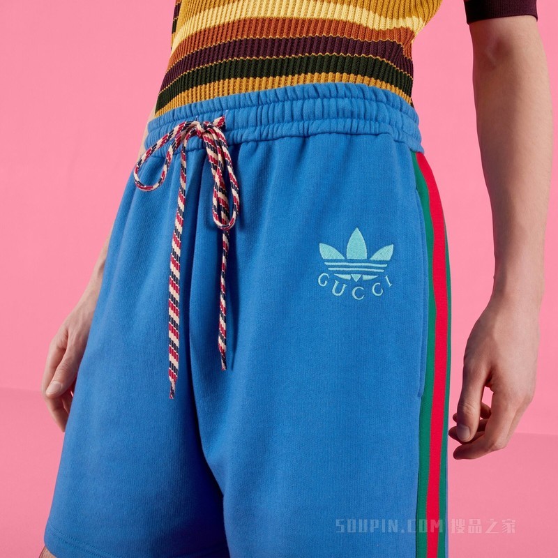 adidas x Gucci联名系列针织棉短裤 蓝色