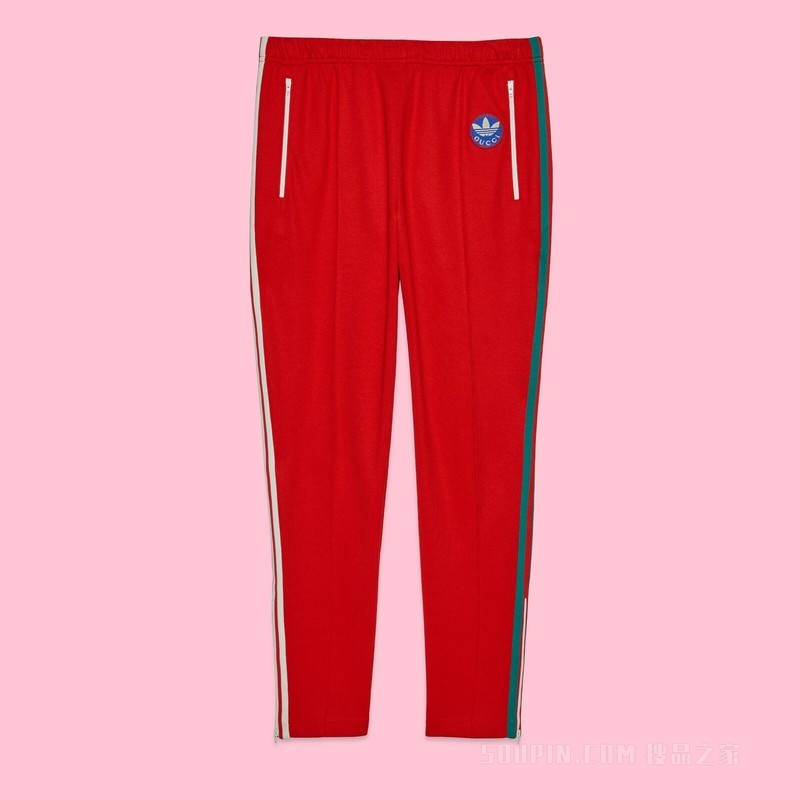 adidas x Gucci联名系列针织棉运动长裤 红色
