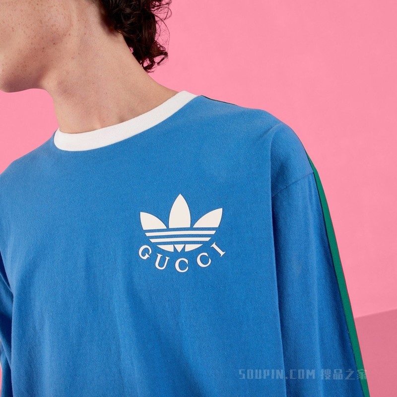 adidas x Gucci联名系列针织棉T恤 蓝色