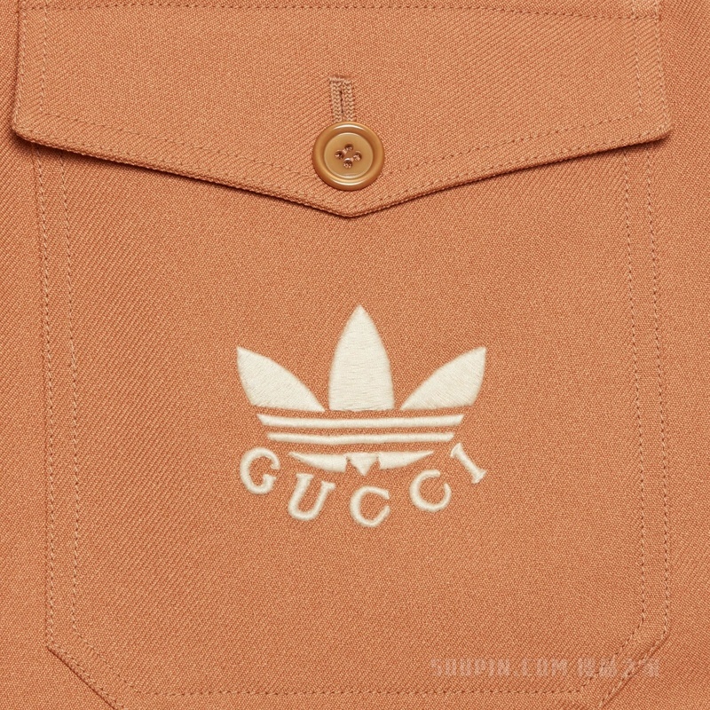 adidas x Gucci联名系列顺滑粗斜纹布短裤 橙色