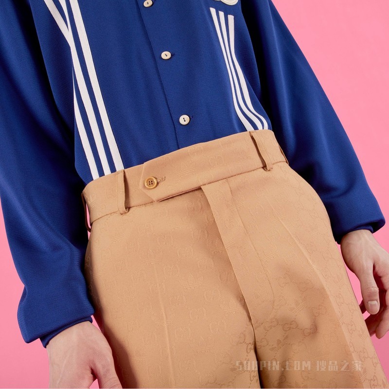 adidas x Gucci联名系列GG Trefoil提花短裤 米色
