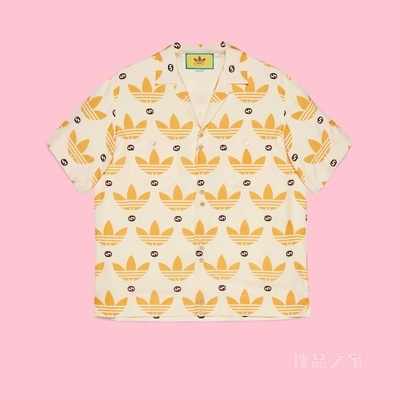 adidas x Gucci联名系列Trefoil印花保龄球衫 象牙白色和黑色