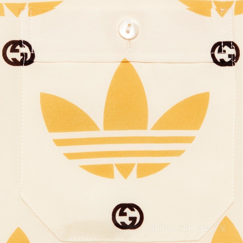 adidas x Gucci联名系列Trefoil印花保龄球衫 象牙白色和黑色