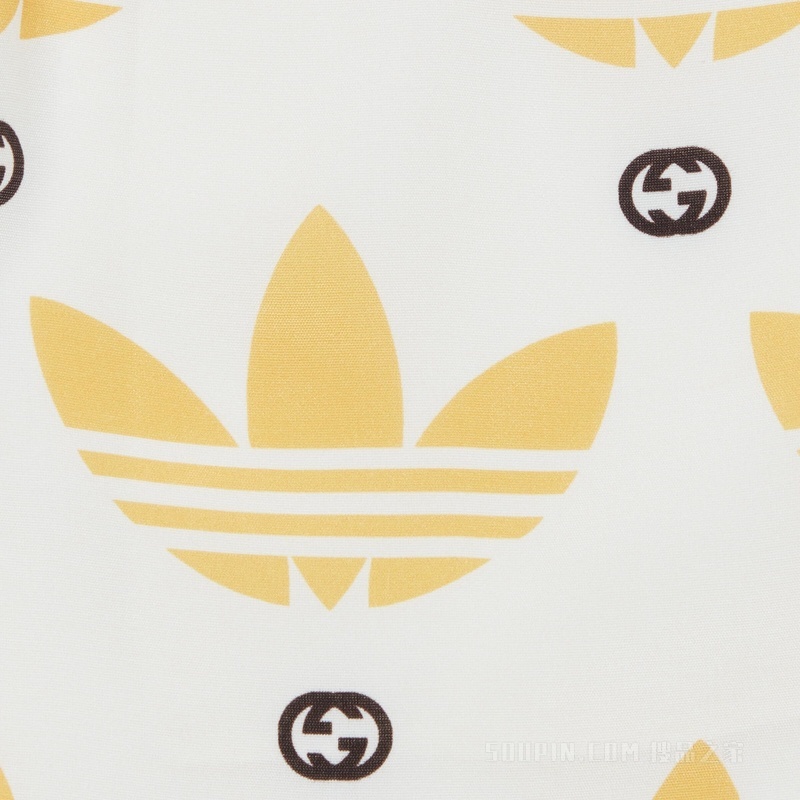 adidas x Gucci联名系列Trefoil印花短裤 象牙白色和黑色