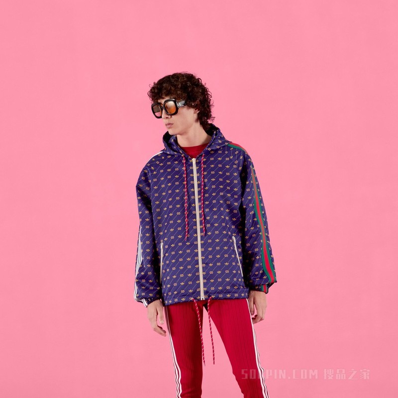adidas x Gucci联名系列Trefoil印花夹克 蓝色