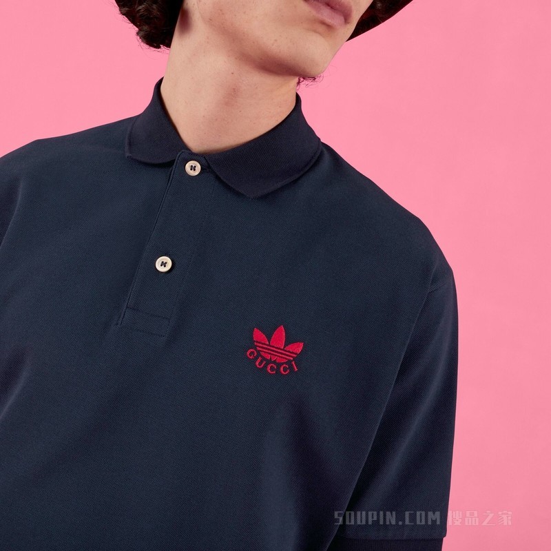 adidas x Gucci联名系列珠地棉Polo衫 深蓝色