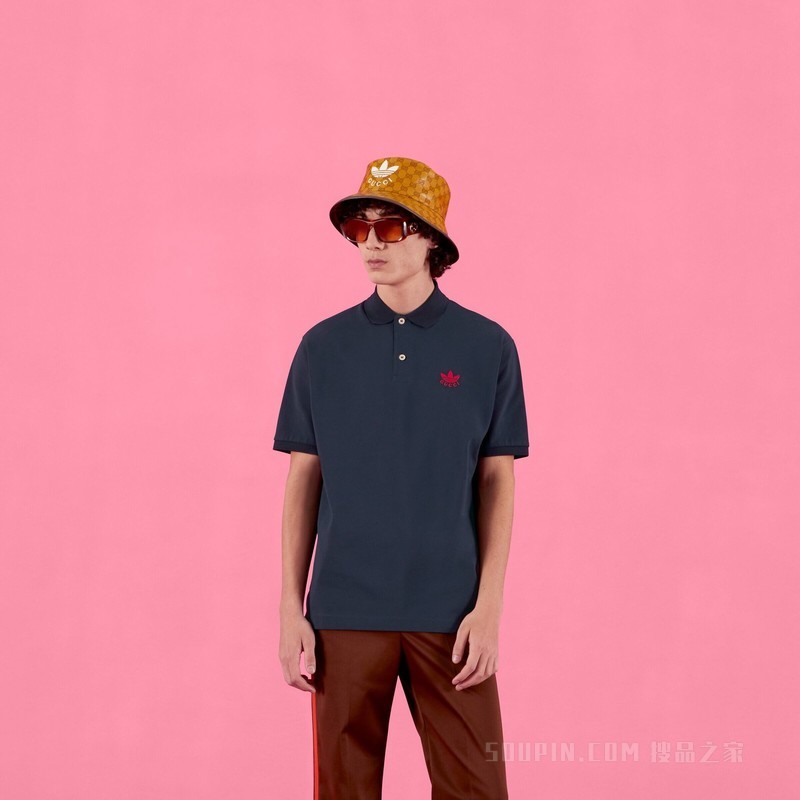 adidas x Gucci联名系列珠地棉Polo衫 深蓝色