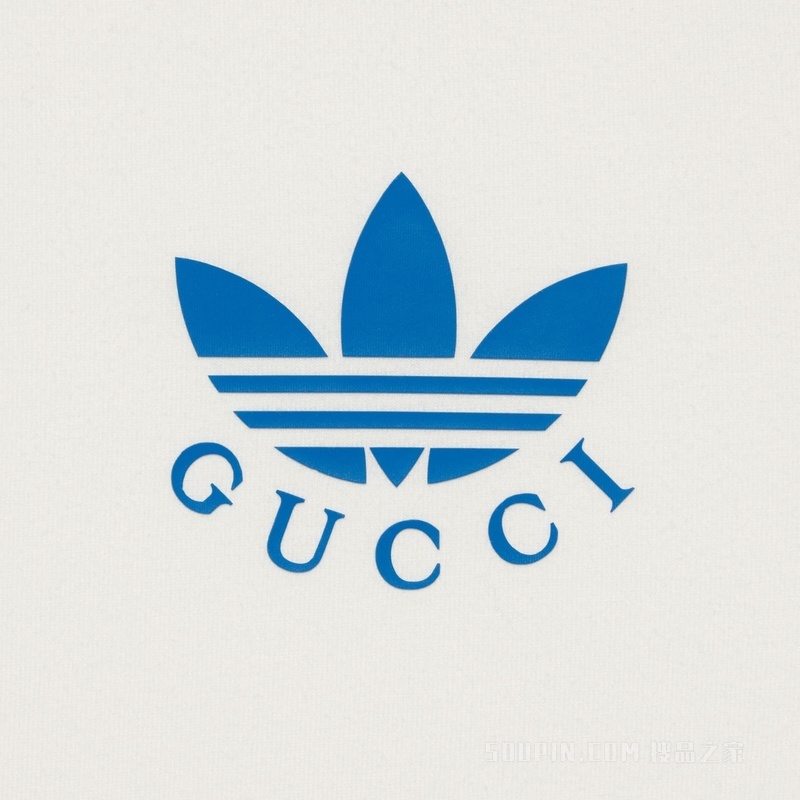adidas x Gucci联名系列Trefoil印花T恤 米白色