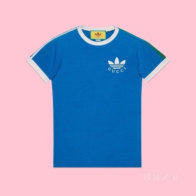 adidas x Gucci联名系列Trefoil印花T恤 蓝色