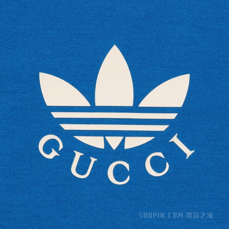 adidas x Gucci联名系列Trefoil印花T恤 蓝色