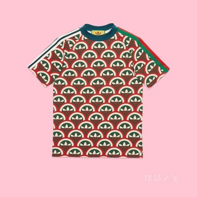 adidas x Gucci联名系列Trefoil印花T恤 红色和绿色