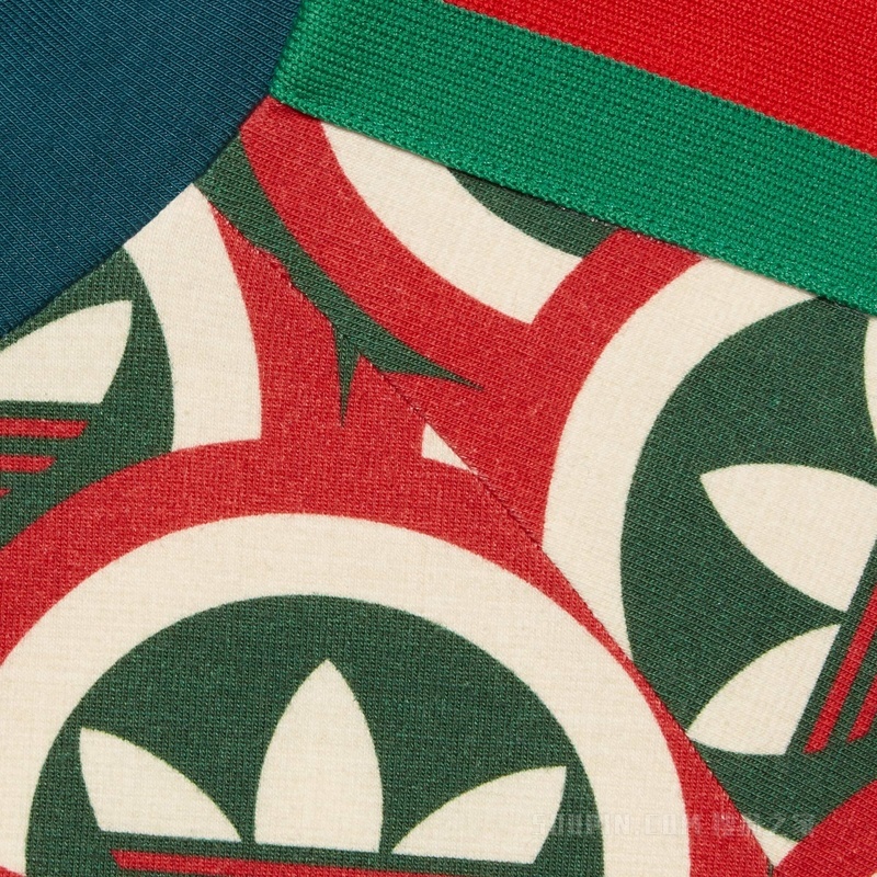 adidas x Gucci联名系列Trefoil印花T恤 红色和绿色