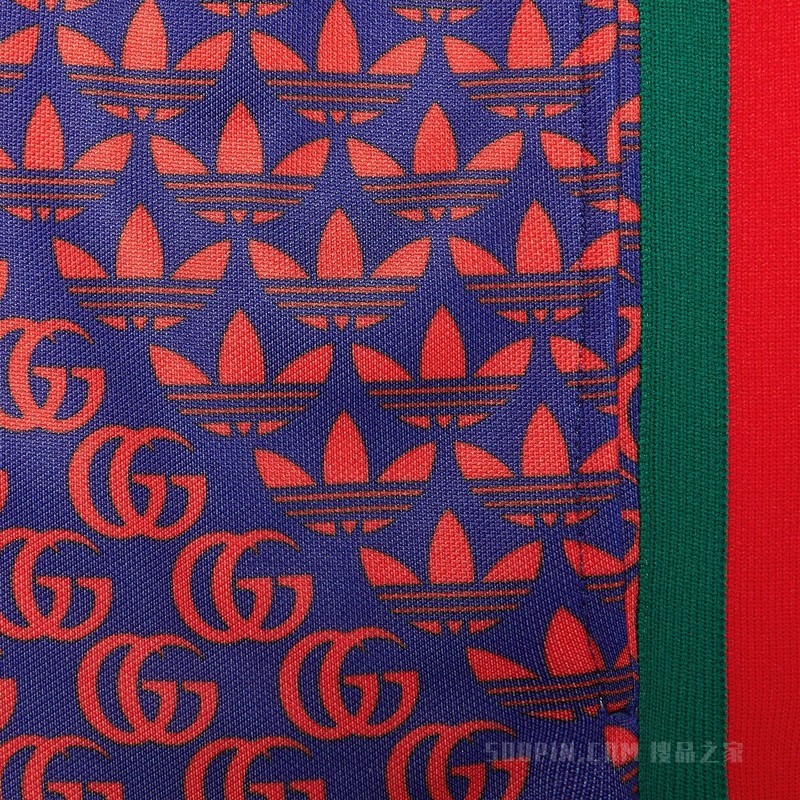 adidas x Gucci联名系列双G和Trefoil印花运动长裤 蓝色和红色