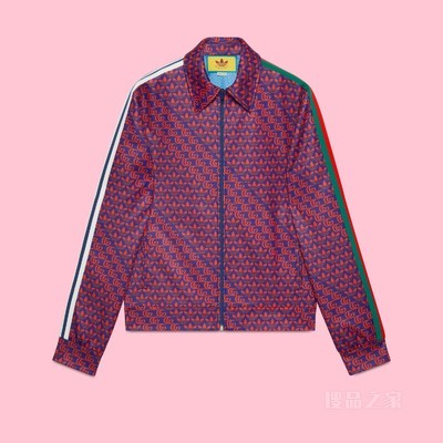 adidas x Gucci联名系列双G和Trefoil印花夹克 蓝色和红色