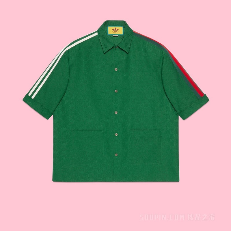 adidas x Gucci联名系列GG Trefoil提花衬衫 绿色