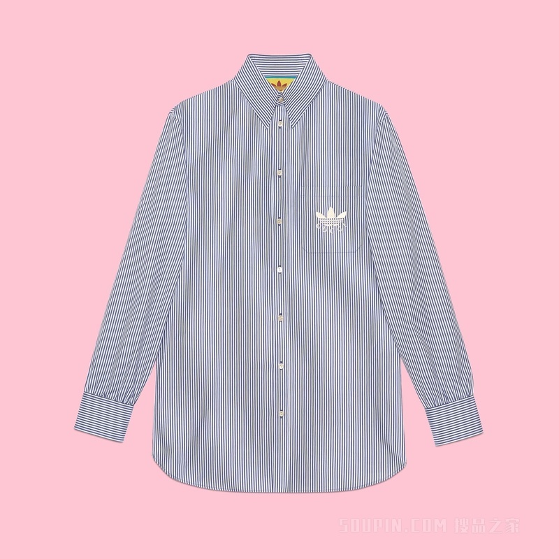 adidas x Gucci联名系列条纹棉质Polo衫 蓝色和白色