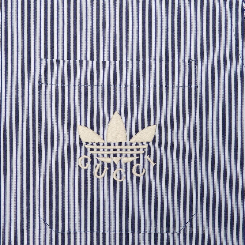 adidas x Gucci联名系列条纹棉质Polo衫 蓝色和白色