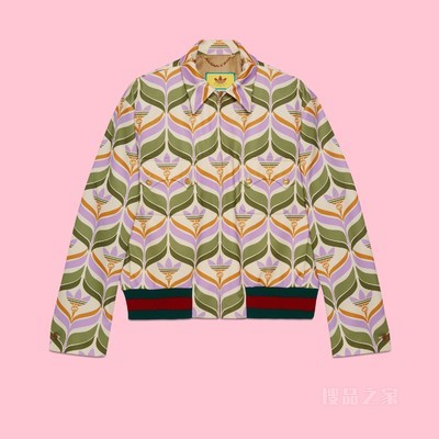 adidas x Gucci联名系列Trefoil印花夹克 绿色和象牙白色
