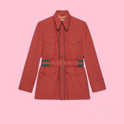 adidas x Gucci联名系列GG Trefoil提花夹克 砖红色