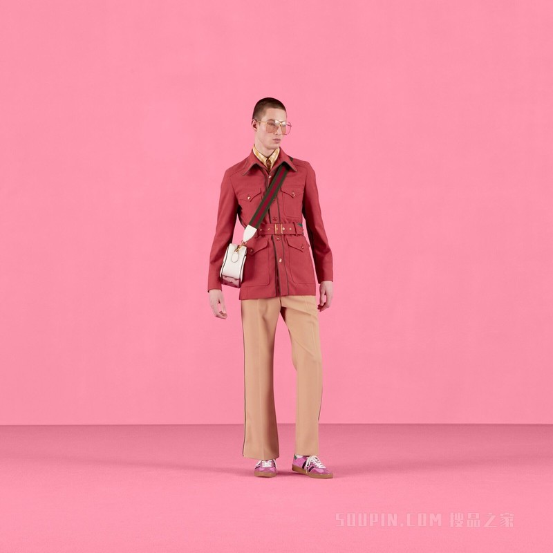 adidas x Gucci联名系列GG Trefoil提花夹克 砖红色
