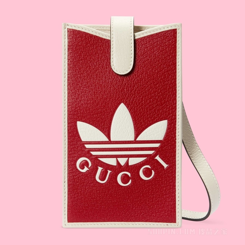 adidas x Gucci联名系列手机套 红色和米白色皮革