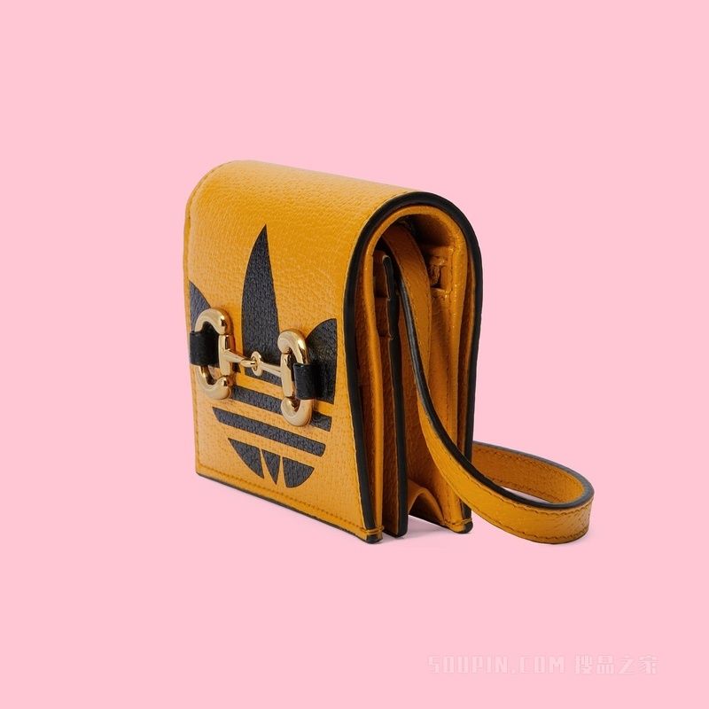 adidas x Gucci联名系列饰马衔扣卡片夹 黄色和黑色皮革
