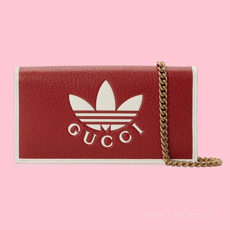 adidas x Gucci联名系列饰链带钱包 红色皮革