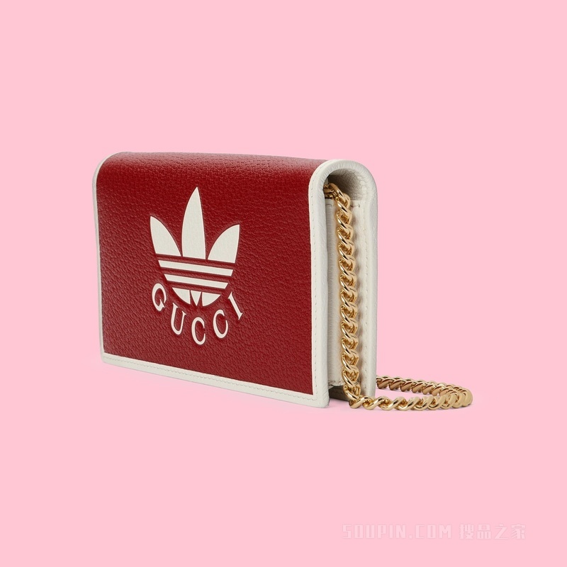 adidas x Gucci联名系列饰链带钱包 红色皮革
